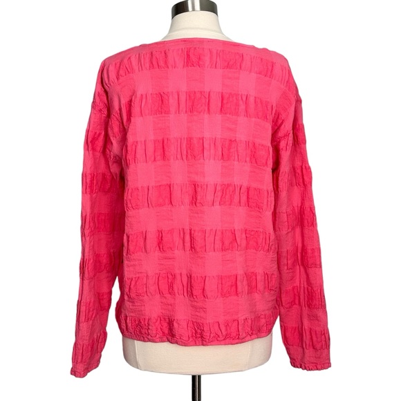 Flax Linen Blend Pucker Top In Pink Oversized Lagenlook Size S - Picture 8 of 11